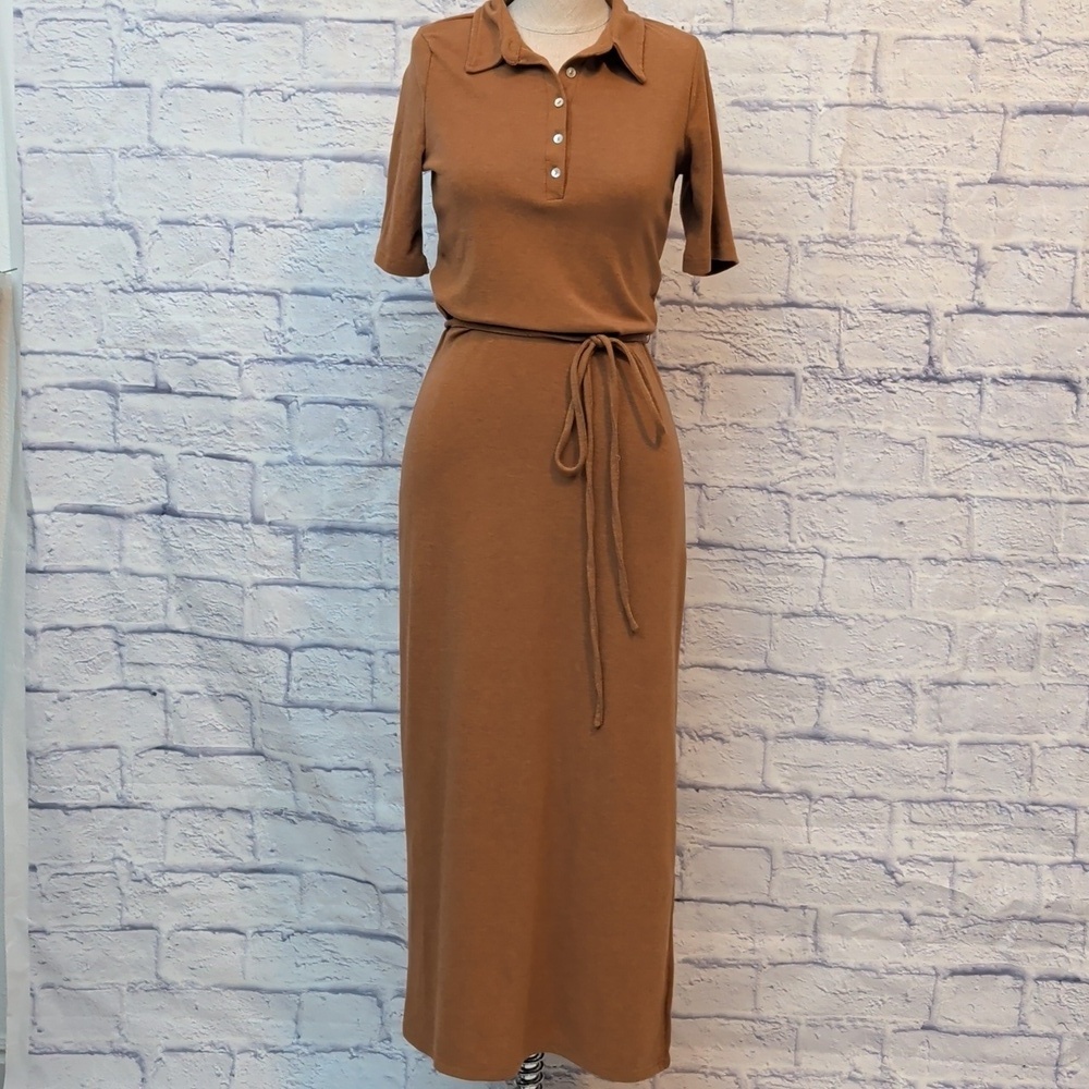*LAST CHANCE!* Emberley Camel Tan Short Sleeve Jersey Fabric Dress - Size XS